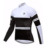 Coconut Ropamo CR Men's Long Sleeve Cycling Jersey with Zipper Pockets Bike Shirt Cycle Clothing Quick Dry Breathable (XL, White/Black)