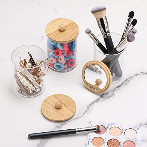 Tbestmax 4 Pack Qtip Holder Dispenser - 10-Ounce Apothecary Jars Bamboo Lids With Mirror For Cotton Ball Swab Pad, Bathroom Organizers And Storage Containers #TOP5