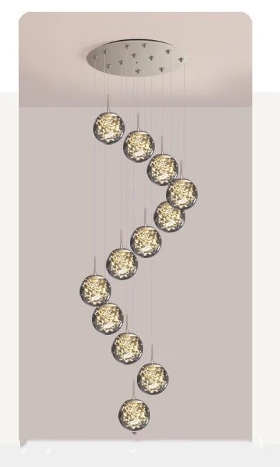 Lustre moderne suspension boule verre led luminaire pour escalier et salon villa