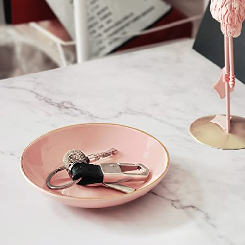 4.75" Ceramic Jewelry Tray, Small Ring Dish Holder Trinket Tray, Catch All Trays For Ring Earring Necklace Key, Christmas Gifts For Women Girls, Pink #TOP1