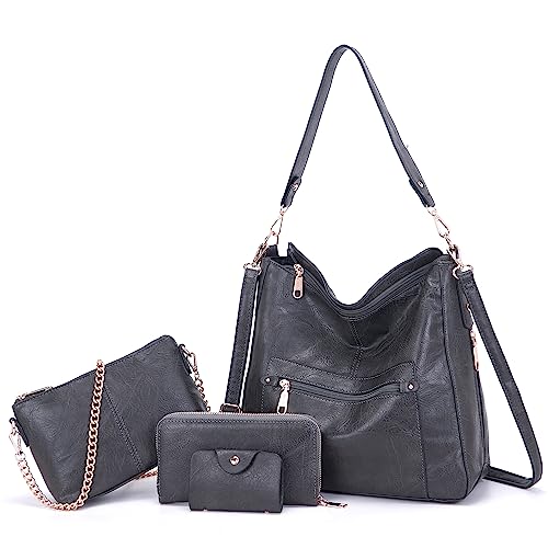 Image of Qiyuer 13 inch Women Spacious Soft PU Handbag Hobo Bag Purse Wallet Set 4pcs | Large, Dual-use Crossbody & Shoulder Bag, Multi-pocket, Divided Compartments, Fits Tablet, Versatile for Daily & Work