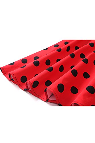 Topdress Women's Vintage Polka Audrey Dress 1950S Halter Retro Cocktail Dress Red/Black Dot M #TOP4