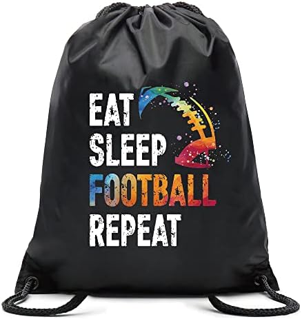 Pishovi Eat Sleep Football Repeat Drawstring Waterproof Backpack, Football Sports Bag for Man Women, Football Player Gifts, Football Gift for Football Lover Football Fan, Football Lover Gift Idea