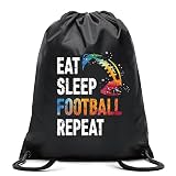 Pishovi Eat Sleep Football Repeat Drawstring Waterproof Backpack, Football Sports Bag for Man Women,
