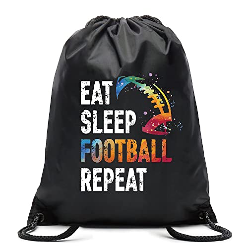 Pishovi Eat Sleep Football Repeat Drawstring Waterproof Backpack, Football Sports Bag For Man Women, Football Player Gifts, Football Gift For Football Lover Football Fan, Football Lover Gift Idea #TOP15