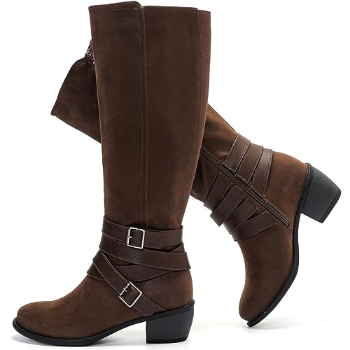 Luoika Women's Extra Wide Calf Knee High Boots.210401 Brown 8XW