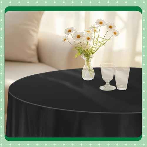 Image of Black 14 Pack 84 Inch Plastic Tablecloths, Disposable Round Plastic Tablecloth, Party Table Cover Plastic Table Cloth