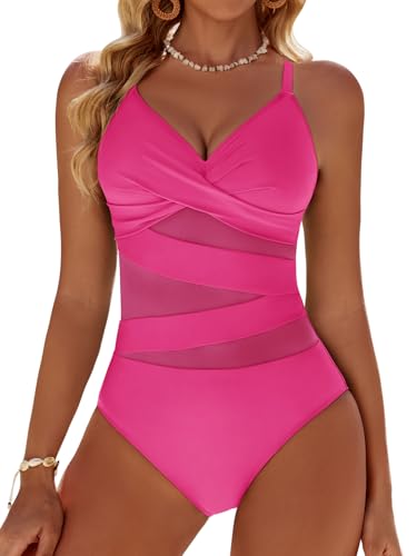 Dridreo One Piece Swimsuit Women Tummy Control Full Coverage Bathing Suits Modest Swimwear 2026 Hot Pink XL