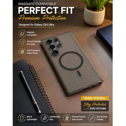 Image of keeshar MagPro Stripe case for S25 Ultra Black Frosted Transparent PC Hard Back Cover Camera & Body Protection|Anti Shock,Scratch Resistant Wireless Charging Compatible