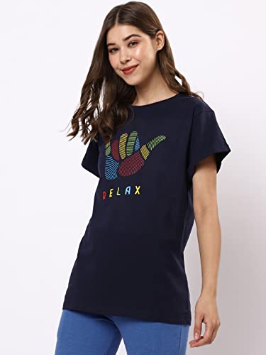 Image of Bewakoof Women's Typography 100% Cotton T-Shirt - Boyfriend Fit, Round Neck, Half Sleeves