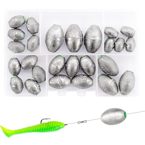 26PCS Egg Weights Egg Fishing Sinkers Lead Weights Catfish Weights Slide Sinkers for Fishing Line...