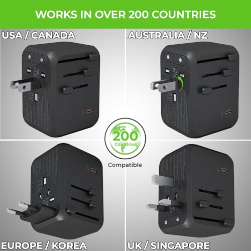 Image of UltraProlink International All in One Universal Travel Adapter|35W GaN Charger|2 USB-A & 3 Type C Ports|PD3.0-PPS Support|2500W|for Laptops,Mobile,Tablets,Cameras|UM1187|Travel Mate PD35|Black