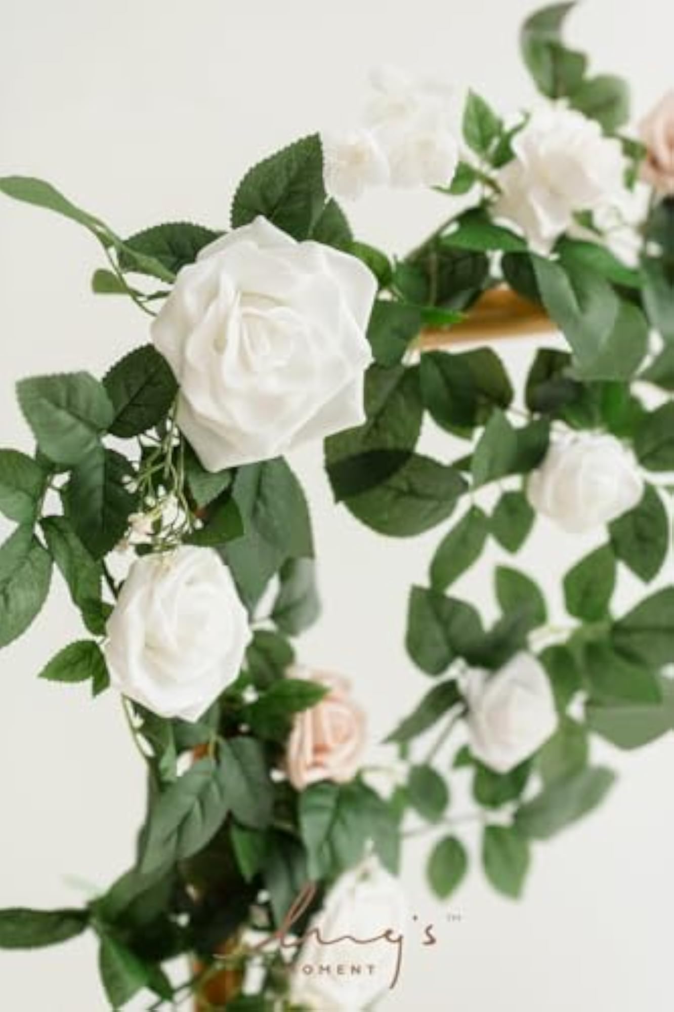 Ling's 5FT White Artificial Flower Garland with Green Leaves