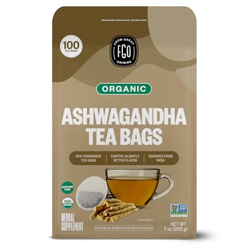 FGO Organic Ashwagandha Tea, 100 Count, Eco-Conscious Herbal Tea ...