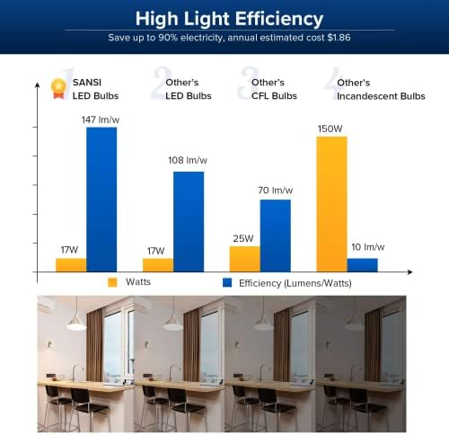 SANSI E27 LED Light Bulbs 27W, 250W Equivalent Edison Screw in Daylight Bulbs 5000K 4000lm, Non-dimmable E27 Base Bright Light Bulbs for Residential and Commercial Lighting - Pack of 2