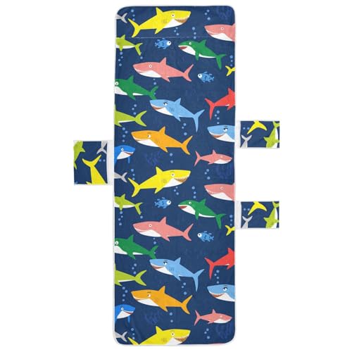 BOESI Graffiti Color Shark Beach Chair Towel, Outdoor Pool Chair Cover, with Pockets, Suitable for Outdoor Beach Garden Sunbathing, 85'' x 30''