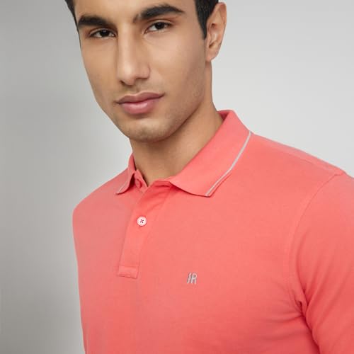 Image of Raymond Men's Modern Fit Solid Pattern Pure Cotton Polo Neck Half Sleeve Casual T-Shirt