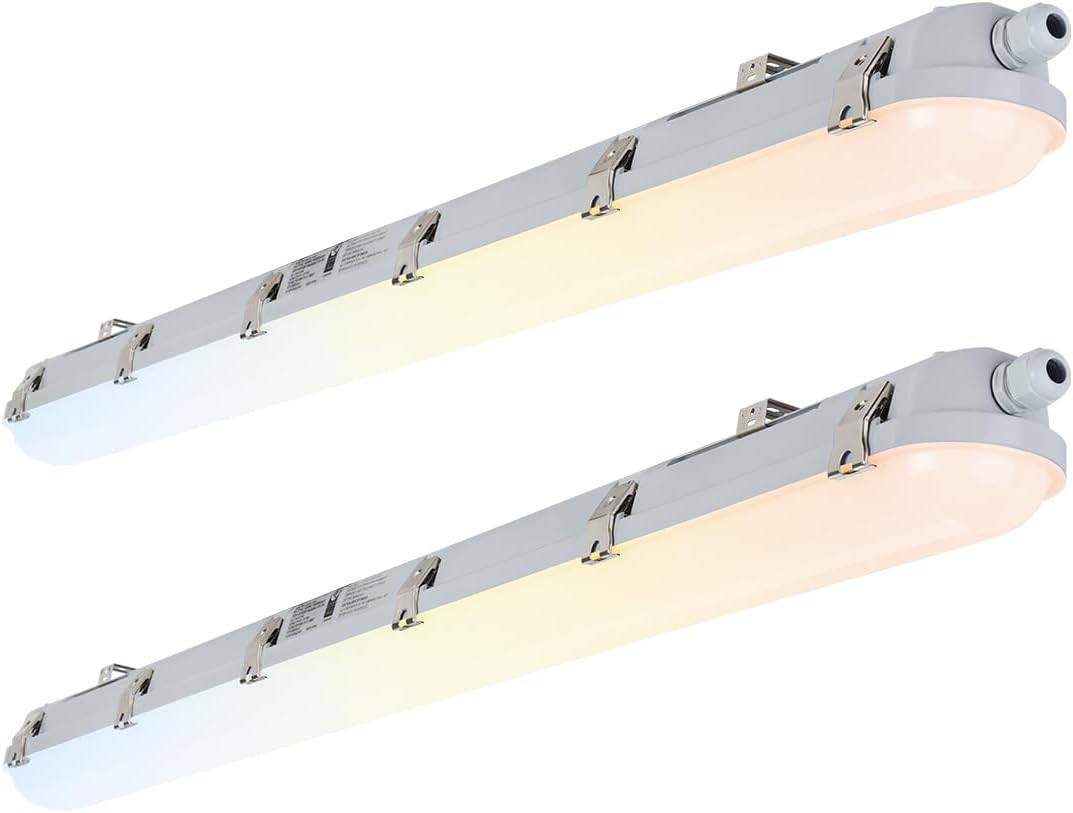 4FT LED Vapor Tight Light Fixtures 60W/50W/40W Adjustable, Linkable LED Shop Lights for Garage, Workshop, Basement, 3.5K/4K/5000K Dimmable Vapor Proof Utility Lighting, IP65 Waterproof, 2 Pack