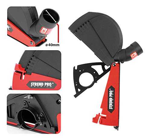 STREND PRO Absaughaube 125 mm Universal Fit Flex Absaugung für Winkelschleifer 125 mm mit 3 Adaptern 39/45/50 mm und 1 Unterlegscheibe