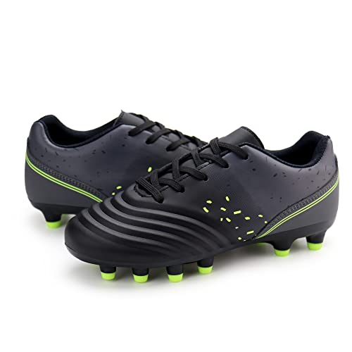 Firelli Kids Athletic Soccer Cleats Boys Girls Lace-Up Outdoor Football Shoes (1,Black) #TOP4