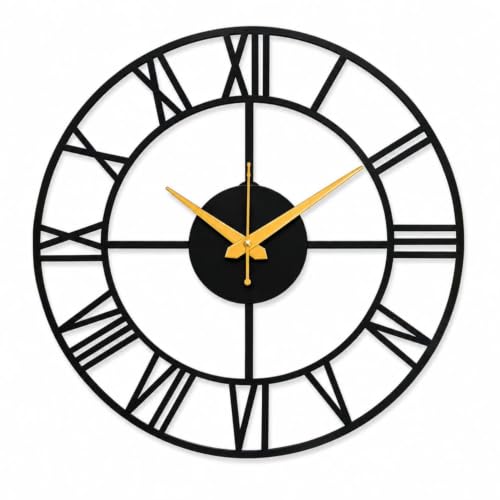 Image of 40 cm Metal Wall Clock | Silent Non-Ticking Skeleton Wall Clock | Modern Black Iron Analog Clock for Living Room, Bedroom, Hall, Office & Home Decor (Design-6)