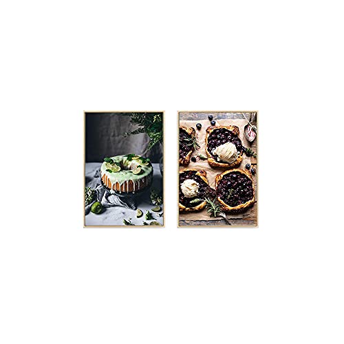 VUSMH Dankbarkeit Zitat Stillleben Kuchen Poster Essen Küche Wanddeko Obstkuchen Leinwand Bild Modernes Bild Esszimmer Dekor 40x60cmx2 Kein Rahmen Cover