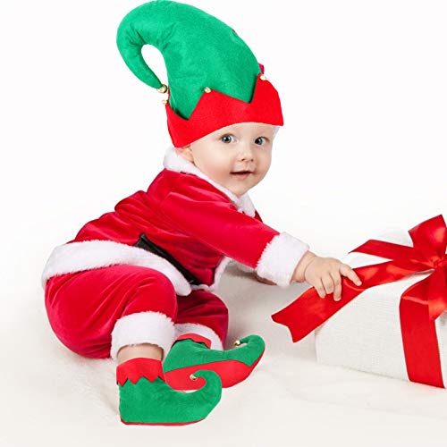 Christmas Santa Elf Costume, Novelty Elf Shoes Hat Xmas Costume Accessories Green,red - Thumbnail 5