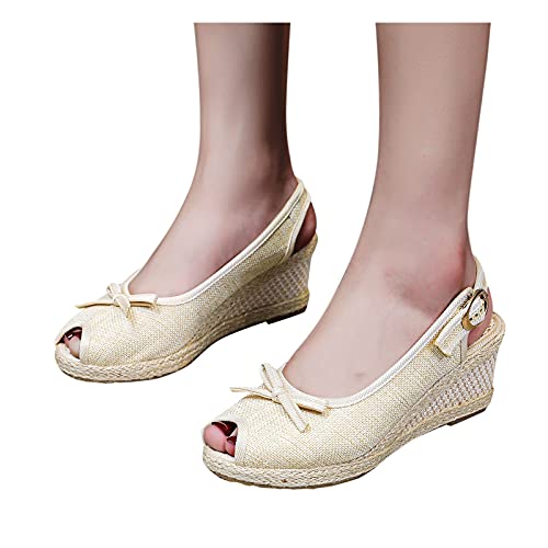 Aniywn Women s Peep Toe Slingback Platform Wedge Sandals Casual Slip On Espadrille Wedge Sandal Breathable Sandals Beige