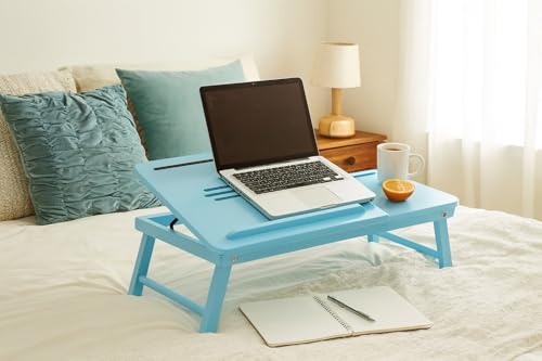 FURNIFOX Study Table for Students with Storage | Wooden Table Wooden Adjustable Multipurpose Folding Portable Laptop Table with Dwawer (Sky Blue)