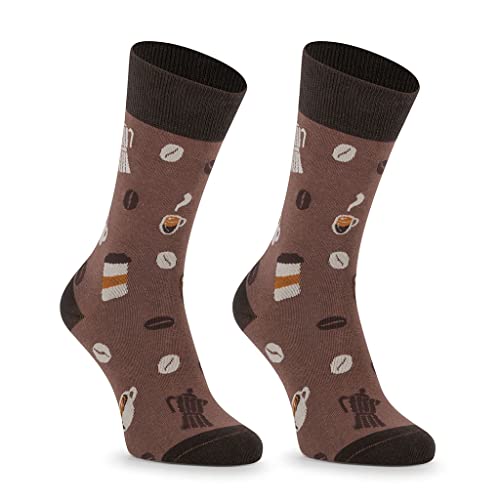 Kylie Crazy Calcetín media-caña de algodón, diseños divertidos con bonita fantasía, transpirables con buen ajuste, diseños únicos y originales para mujer, talla 36-40, Marrón Café, M