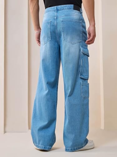 Image of Bewakoof Men Mid Rise 100% Cotton Solid Straight Fit Jeans|Straight Fit Jeans - Regular Fit | Classic Denim Pants | Everyday Casual