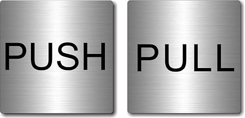 ドアプレート サインプレート 【 PUSH / PULL 】 ヘアライン シルバー メタル調 アクリル 四角型 扉 表示 日本製