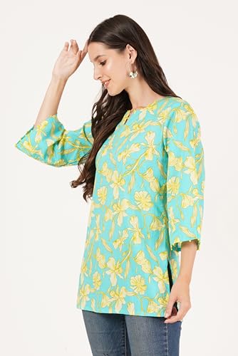 Image of Amazon Brand - Anarva Jaipuri Cotton Printed Short Kurti for Women