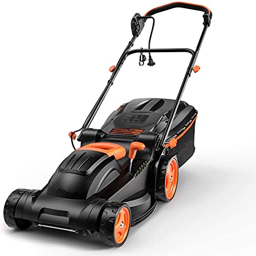 Electric Lawn Mower, 10-Amp 14-Inch Lawn Mower, 6 Mowing Heights Options, 3 Control Heights Selections, Easy Folding for Space Saving, 98% Grass Collection Rate, 10.5Gal Grass Box-KALM12A