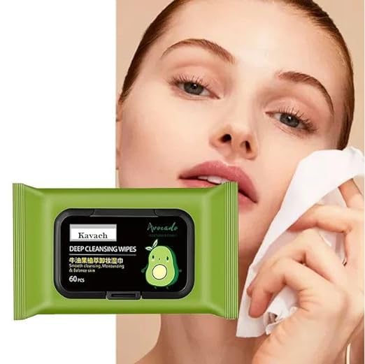 VAGHASIYA ENTERPRISE Fresh Clean Glow makeup remover wipes 60 pcs Wet Wipes for Face Avocado plant extract (pack of 1) (multicolor)-image-34