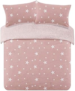 Dreamscene Star Printed Patterned Thermal Teddy Fleece Duvet Cover Quilt with Pillowcase Soft Warm Fluffy Bedding Set, Blush Pink / White - Superking