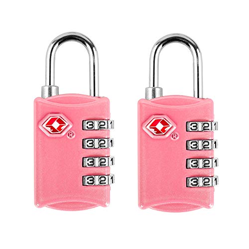 Image of DKY 2 Pack TSA Luggage Locks - Approved Travel Lock for Suitcases & Baggage Combination Lock - 4 Digit Padlock for School Gym Sports Locker Fence Toolbox Case Hasp Storage - Pink