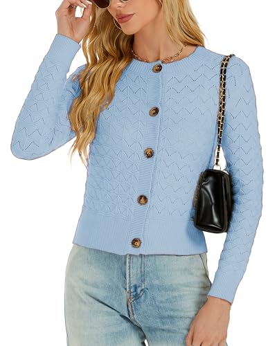 Image of Women's Long Sleeve Cropped Knitted Sweater Cardigan Button Down Open Front Knitted Shrug Sweaters