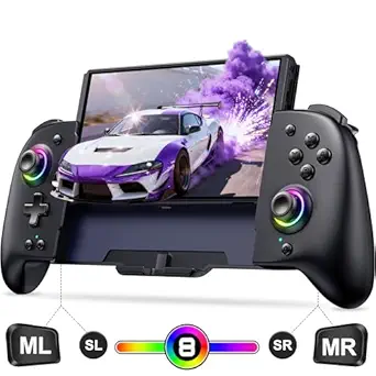 Spican Switch Controllers for Nintendo Switch/OLED Controller, Full-Size Switch Joy-pad for Better Handheld Mode, Switch Accessories Wireless Pro Controller with RGB Light/Battery/Turbo/Macro/4 Game Slot