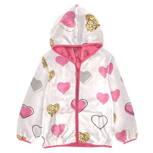 OTVEE Valentine Romantic Pink Hearts Kids Hoodie Jacket Fall Spring Full Zip Warm Outwear Coat