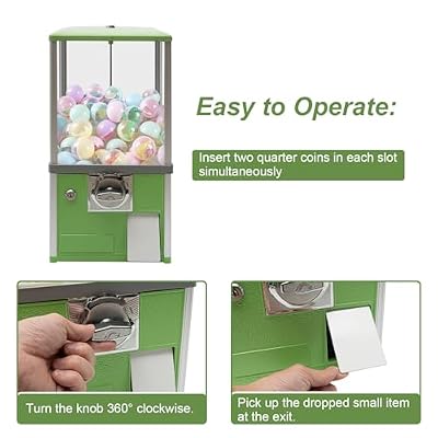 25 Cents Coin Operated Vending Machine 21 Height,1.77-1.97 Inch Spherical Capsule Candy Dispenser Store Bulk Vending Machine, Gumball Machine for Game Stores, Retail Stores, Amusement Parks (Green)