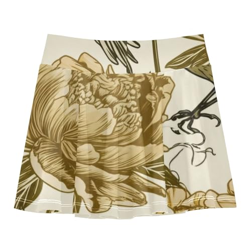 Vintage Bird Peonies Girls' Shorts Athletic Skorts Toddler Tennis Skirts Floral School Skirt 3t2