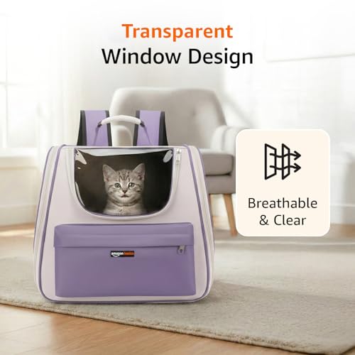 Image of Amazon Basics Cat Carrier Bag | Lightweight Soft-Sided Pet Travel Carrier with Transparent Window | Ventilated | Portable Hand & Shoulder Carry Bag for Cats & Small Pets | Purple | 36Lx21.5Wx32.5H cm