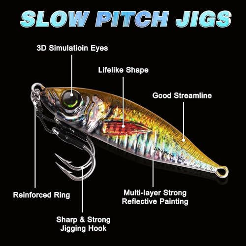 Slow Pitch Jigs Saltwater Fishing Jigging Lures Glow Vertical Metal Jigs with Assist Hooks Butterfly Jigs 3D Printing Offshore Deep Sea Ocean Fishing Pitching Lures for Tuna Kingfish Bluefin - Image 2