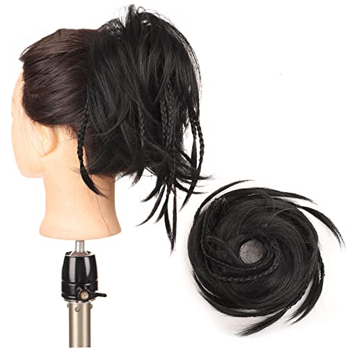Miniatura 3 de Dybst Extensiones de cabello sintético desordenado con moño despeinado, ondulado, elástico, trenzado, extensiones de cabello de goma para coleta