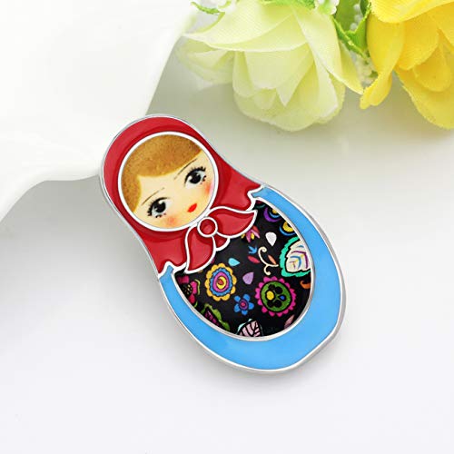 Weveni Enamel Alloy Russian Matryoshka Doll Brooch Scarf Suit Dress Pins Fashion Jewelry Gifts For Women Lady Girl (Multicolor) #TOP2