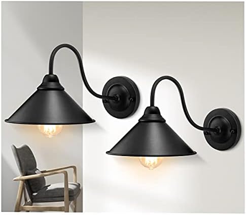 LYOOWNG Black Wall Sconces, 2pack Industrial Wall Sconce Light, Farmhouse Wall Light Fixtures, E26 Gooseneck Wall Sconces, Vintage Wall Mount Light Fixture, Wall Light Sconce for Bedroom Hallway