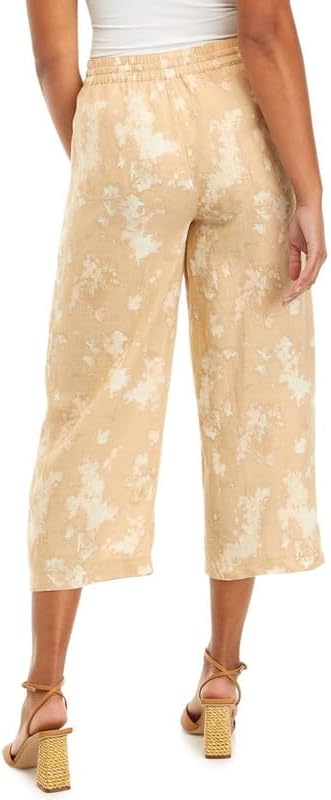 DKNY Women's Linen Printed Drawstring Pants (Sandalwood/Ivory Multi, Large)
