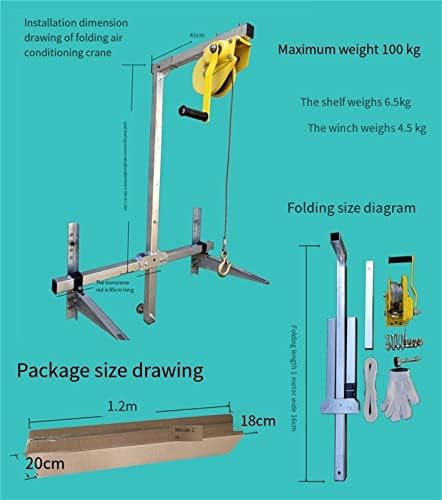 Air Conditioner Lifting Tool Kit, Foldable with Manual Winch & Bracket for Easy Installation & Safe Outdoor Unit Lifting, HVAC Equipment Accessory