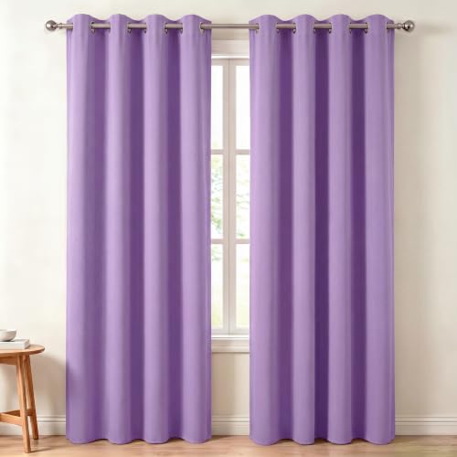 Diraysid Lavender Grommet Blackout Curtains for Bedroom Thermal Insulated Room Darkening Curtains Drapes, 52 x 84 inch, 2 Panels